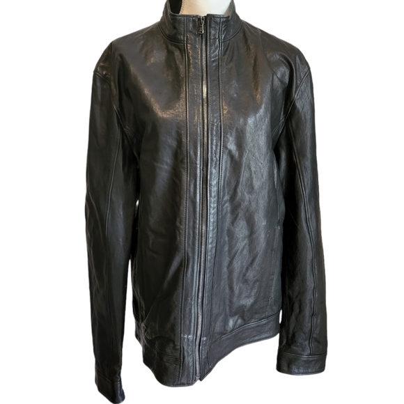EUC Barney's COOP Lambskin Leather Mock Neck Zip Cuff Jacket